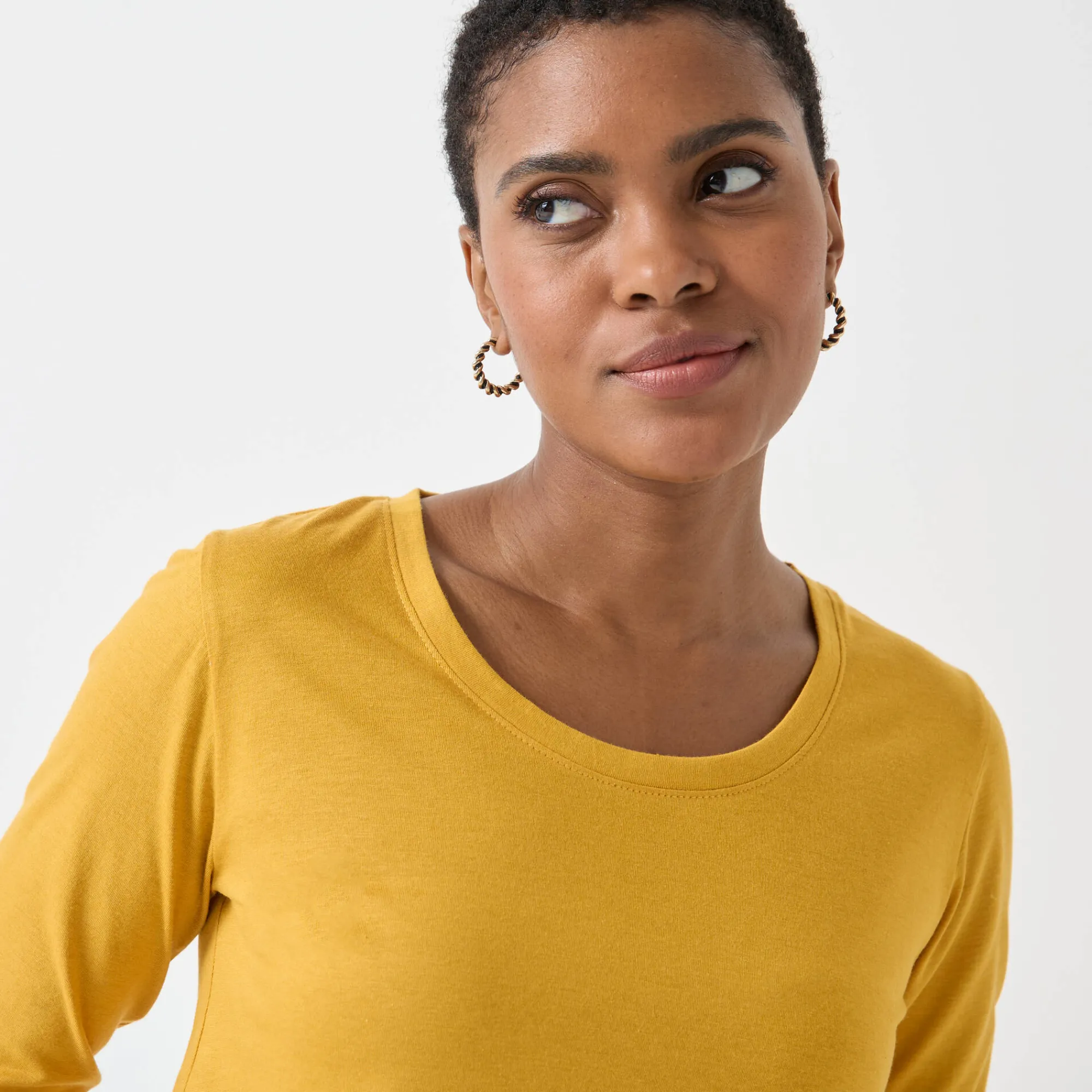 T-Shirt En Topje<Blancheporte Effen T-shirt met ronde hals en lange mouwen kerrie