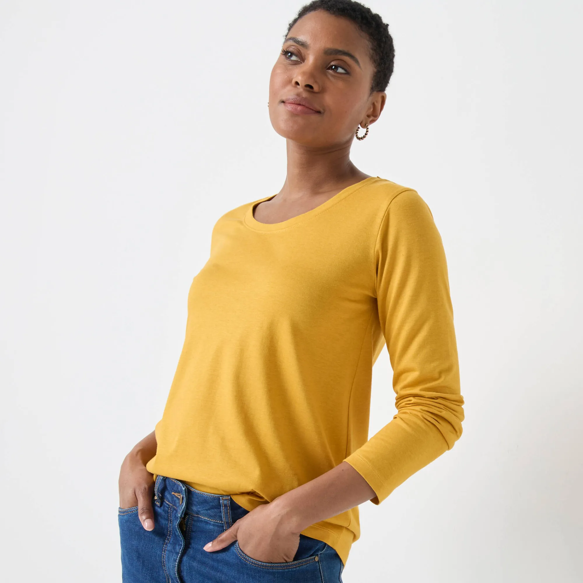 T-Shirt En Topje<Blancheporte Effen T-shirt met ronde hals en lange mouwen kerrie