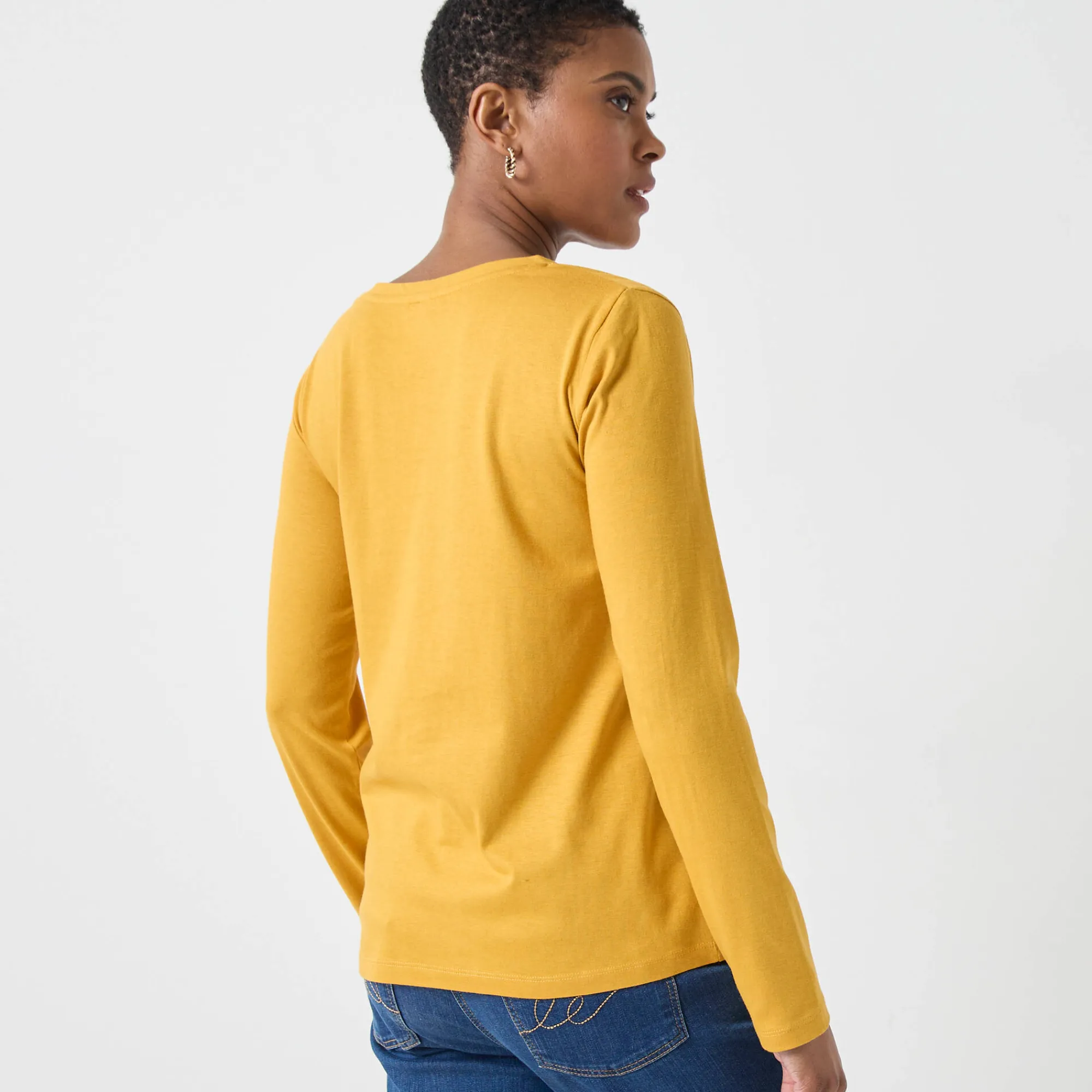 T-Shirt En Topje<Blancheporte Effen T-shirt met ronde hals en lange mouwen kerrie