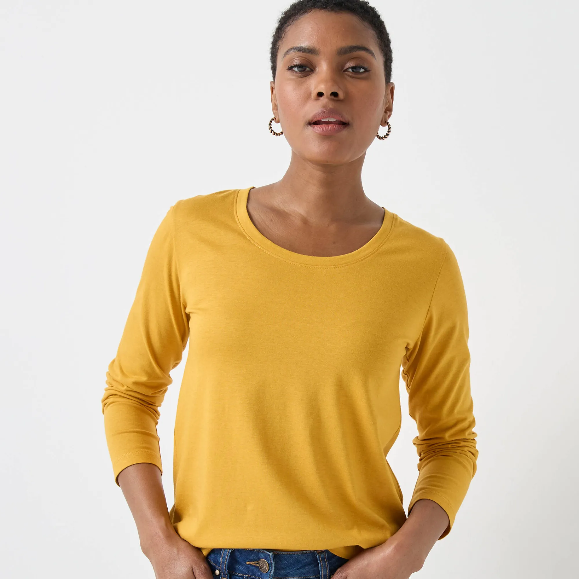 T-Shirt En Topje<Blancheporte Effen T-shirt met ronde hals en lange mouwen kerrie