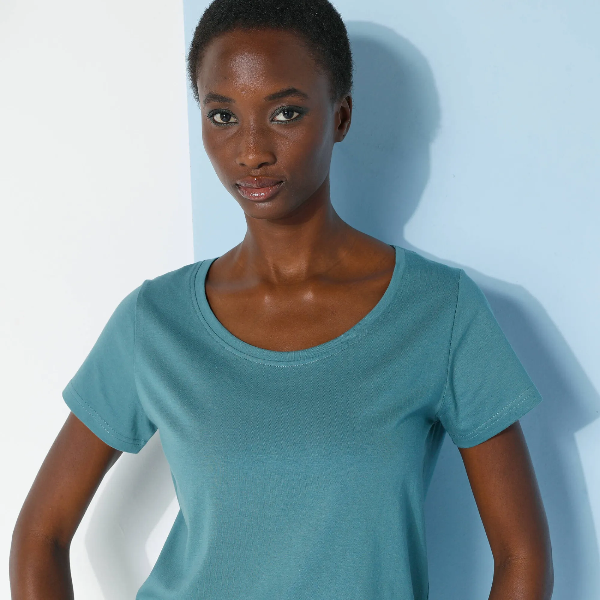 T-Shirt En Topje<Blancheporte Effen T-shirt met ronde hals en korte mouwen, katoen grijsgroen