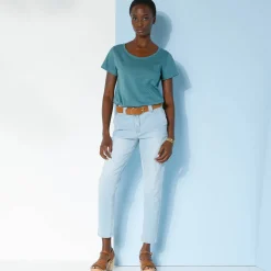 T-Shirt En Topje<Blancheporte Effen T-shirt met ronde hals en korte mouwen, katoen grijsgroen