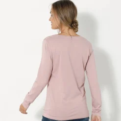 T-Shirt En Topje<Blancheporte Effen T-shirt met ronde hals en lange mouwen parmaroze