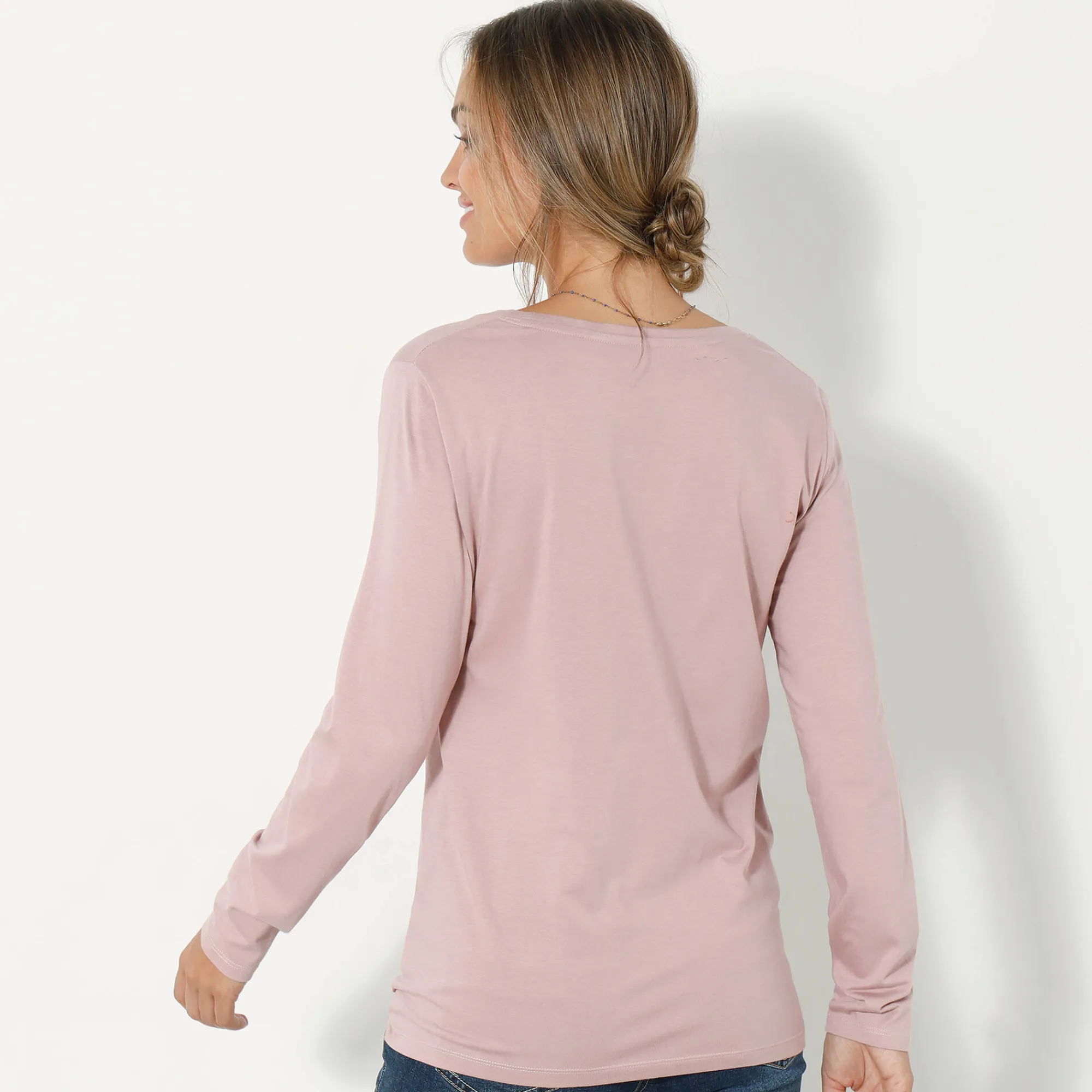 T-Shirt En Topje<Blancheporte Effen T-shirt met ronde hals en lange mouwen parmaroze