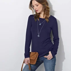 T-Shirt En Topje<Blancheporte Effen T-shirt met ronde hals, in stretchstof marine