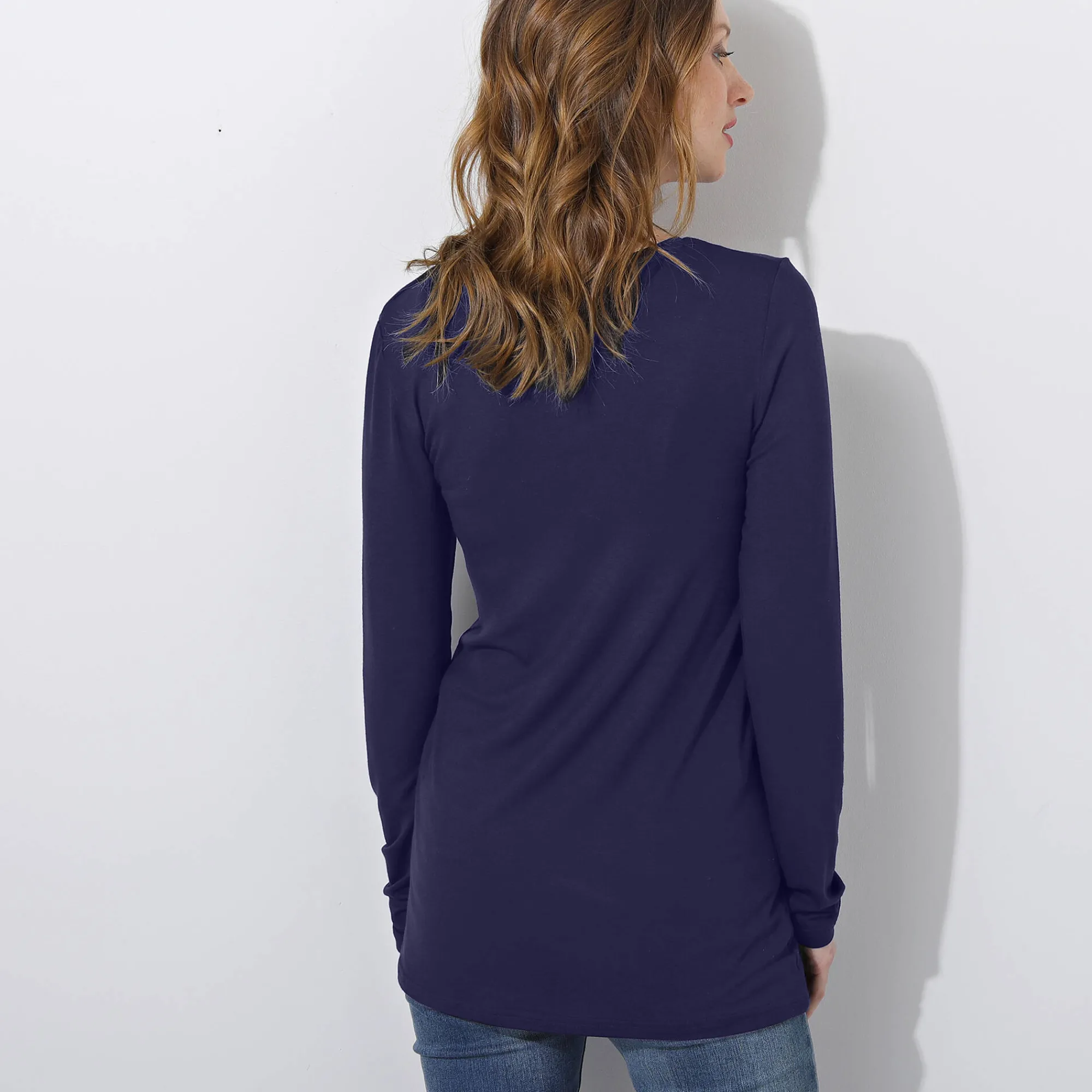 T-Shirt En Topje<Blancheporte Effen T-shirt met ronde hals, in stretchstof marine