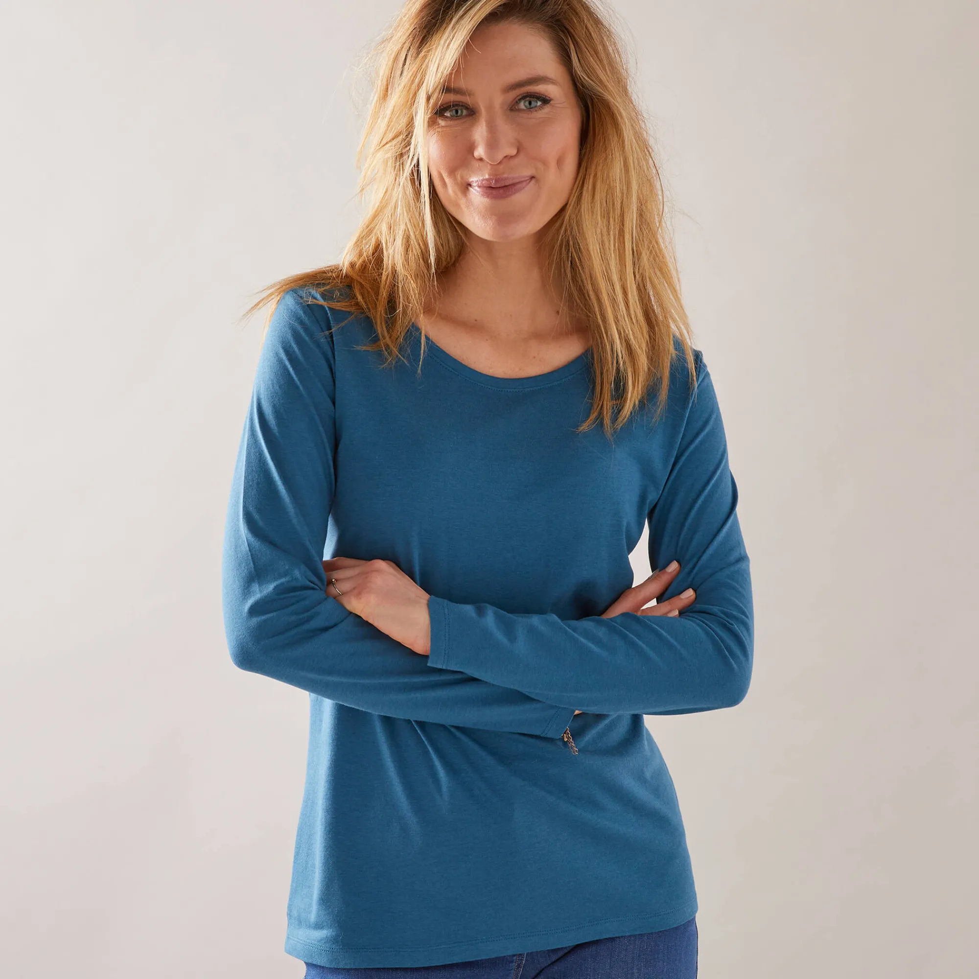 T-Shirt En Topje<Blancheporte Effen T-shirt met ronde hals en lange mouwen Pruisisch blauw