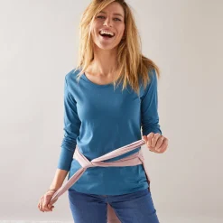 T-Shirt En Topje<Blancheporte Effen T-shirt met ronde hals en lange mouwen Pruisisch blauw