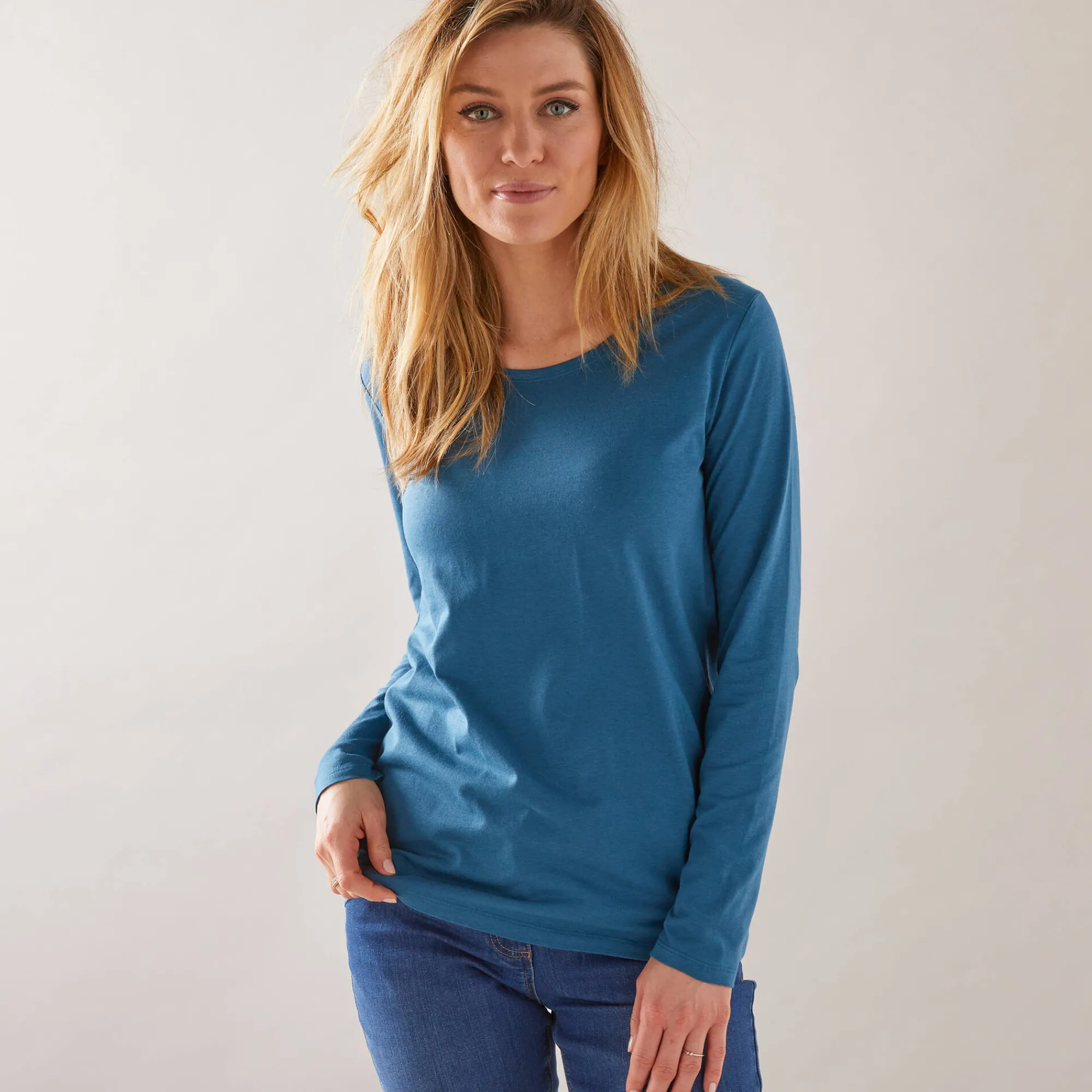 T-Shirt En Topje<Blancheporte Effen T-shirt met ronde hals en lange mouwen Pruisisch blauw