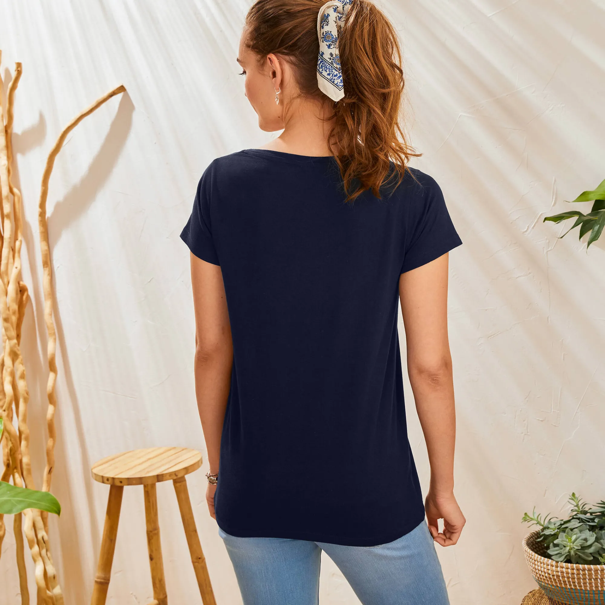 T-Shirt En Topje<Blancheporte Effen T-shirt met ronde hals en korte mouwen, katoen marine
