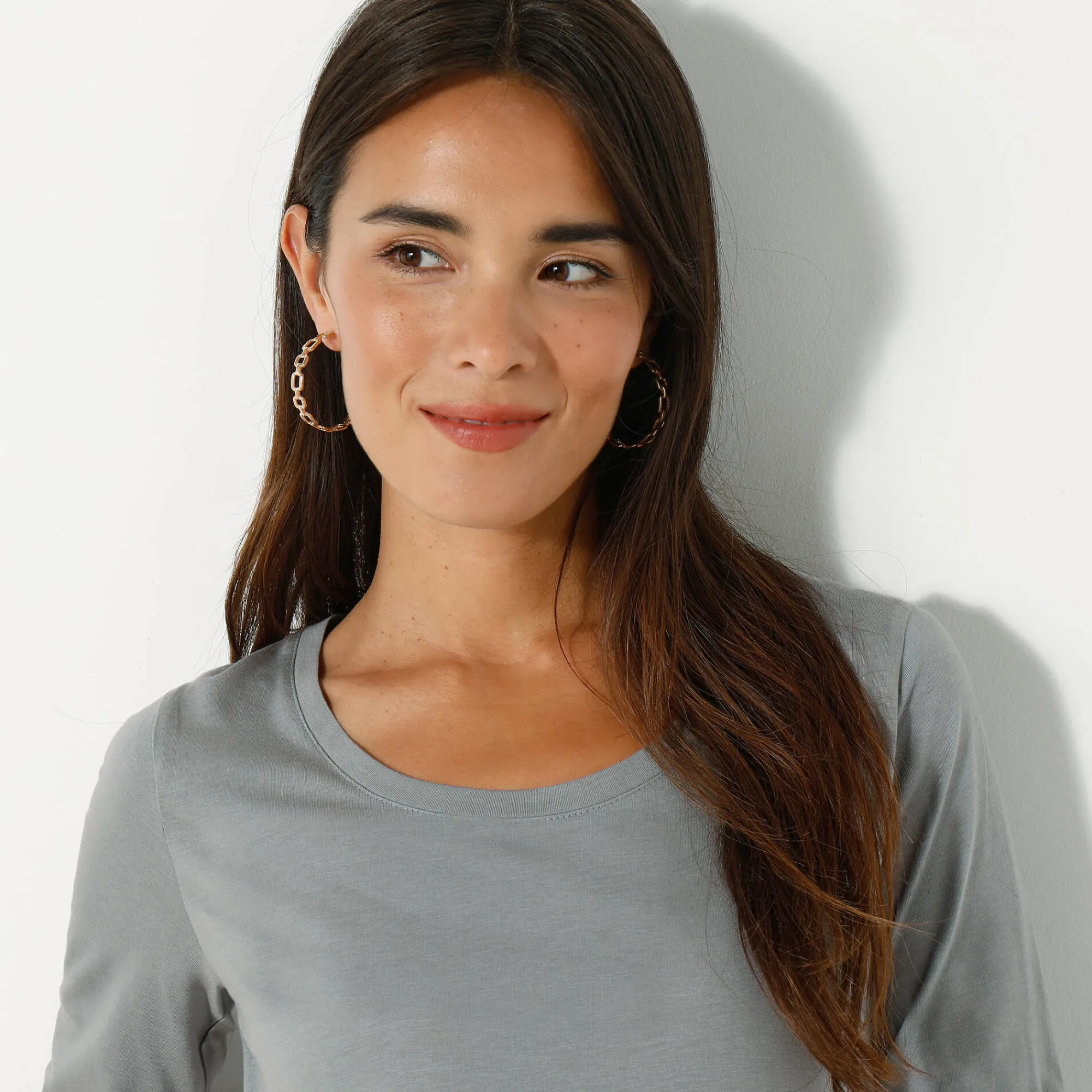 T-Shirt En Topje<Blancheporte Effen T-shirt met ronde hals en lange mouwen grijs