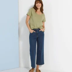 T-Shirt En Topje<Blancheporte Effen T-shirt met ronde hals en korte mouwen, katoen lichtkaki