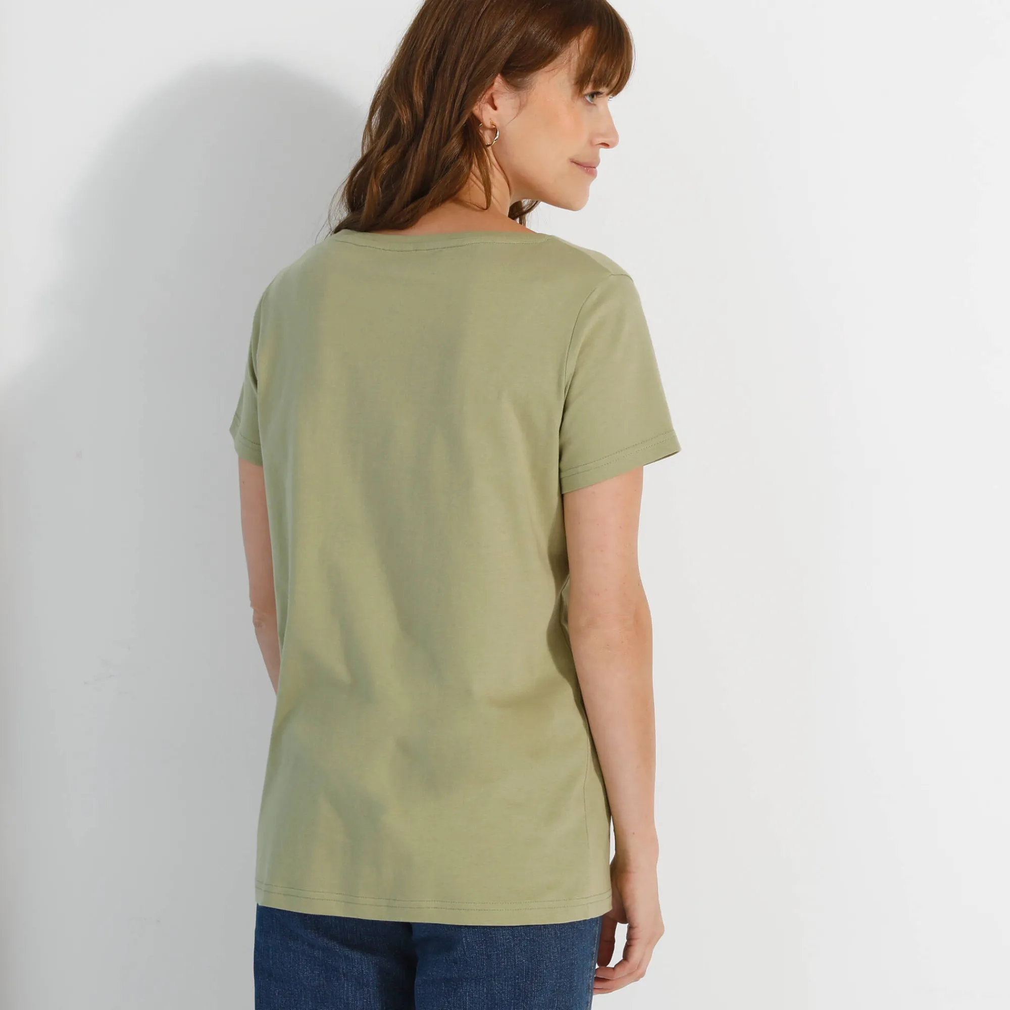 T-Shirt En Topje<Blancheporte Effen T-shirt met ronde hals en korte mouwen, katoen lichtkaki
