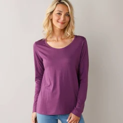 T-Shirt En Topje<Blancheporte Effen T-shirt met ronde hals en lange mouwen paars