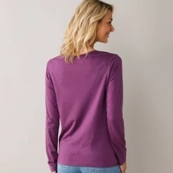 T-Shirt En Topje<Blancheporte Effen T-shirt met ronde hals en lange mouwen paars