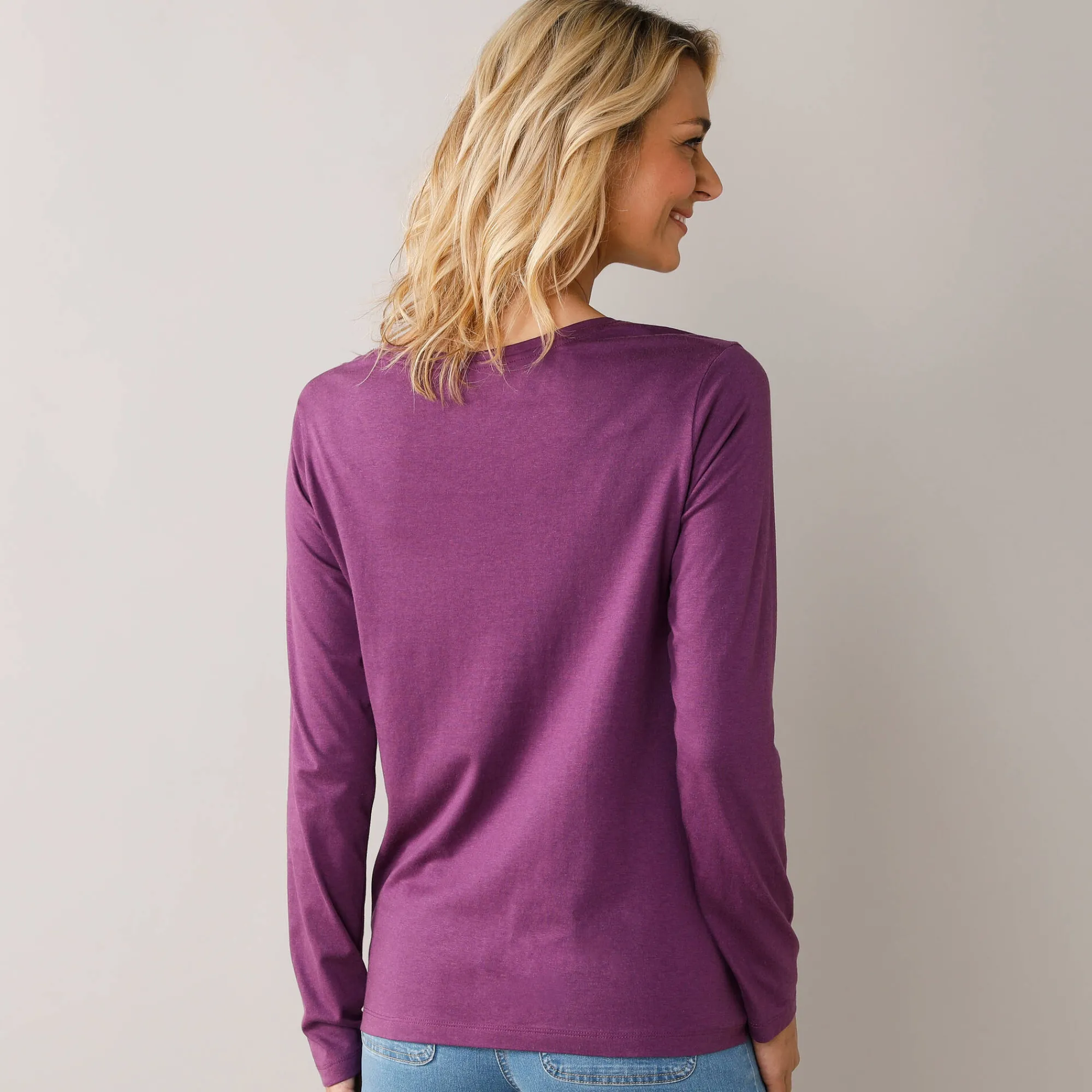T-Shirt En Topje<Blancheporte Effen T-shirt met ronde hals en lange mouwen paars