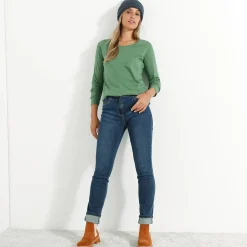T-Shirt En Topje<Blancheporte Effen T-shirt met ronde hals en lange mouwen mosgroen
