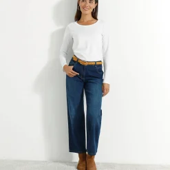 T-Shirt En Topje<Blancheporte Effen T-shirt met ronde hals en lange mouwen wit