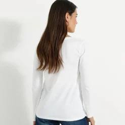 T-Shirt En Topje<Blancheporte Effen T-shirt met ronde hals en lange mouwen wit