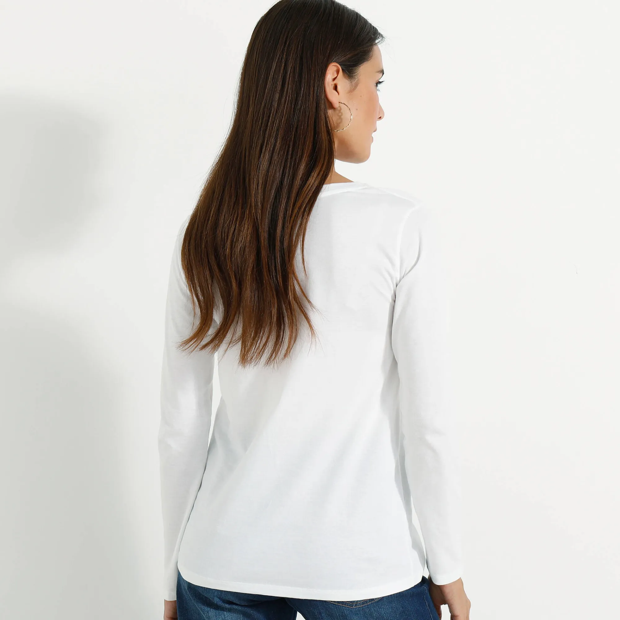 T-Shirt En Topje<Blancheporte Effen T-shirt met ronde hals en lange mouwen wit