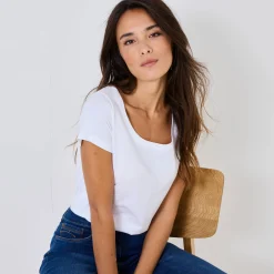 T-Shirt En Topje<Blancheporte Effen T-shirt met ronde hals en korte mouwen, katoen wit