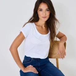 T-Shirt En Topje<Blancheporte Effen T-shirt met ronde hals en korte mouwen, katoen wit