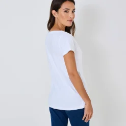 T-Shirt En Topje<Blancheporte Effen T-shirt met ronde hals en korte mouwen, katoen wit