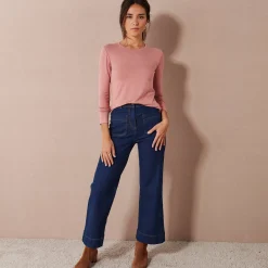 T-Shirt En Topje<Blancheporte Effen T-shirt met ronde hals, in stretchstof blushroze