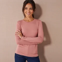 T-Shirt En Topje<Blancheporte Effen T-shirt met ronde hals, in stretchstof blushroze