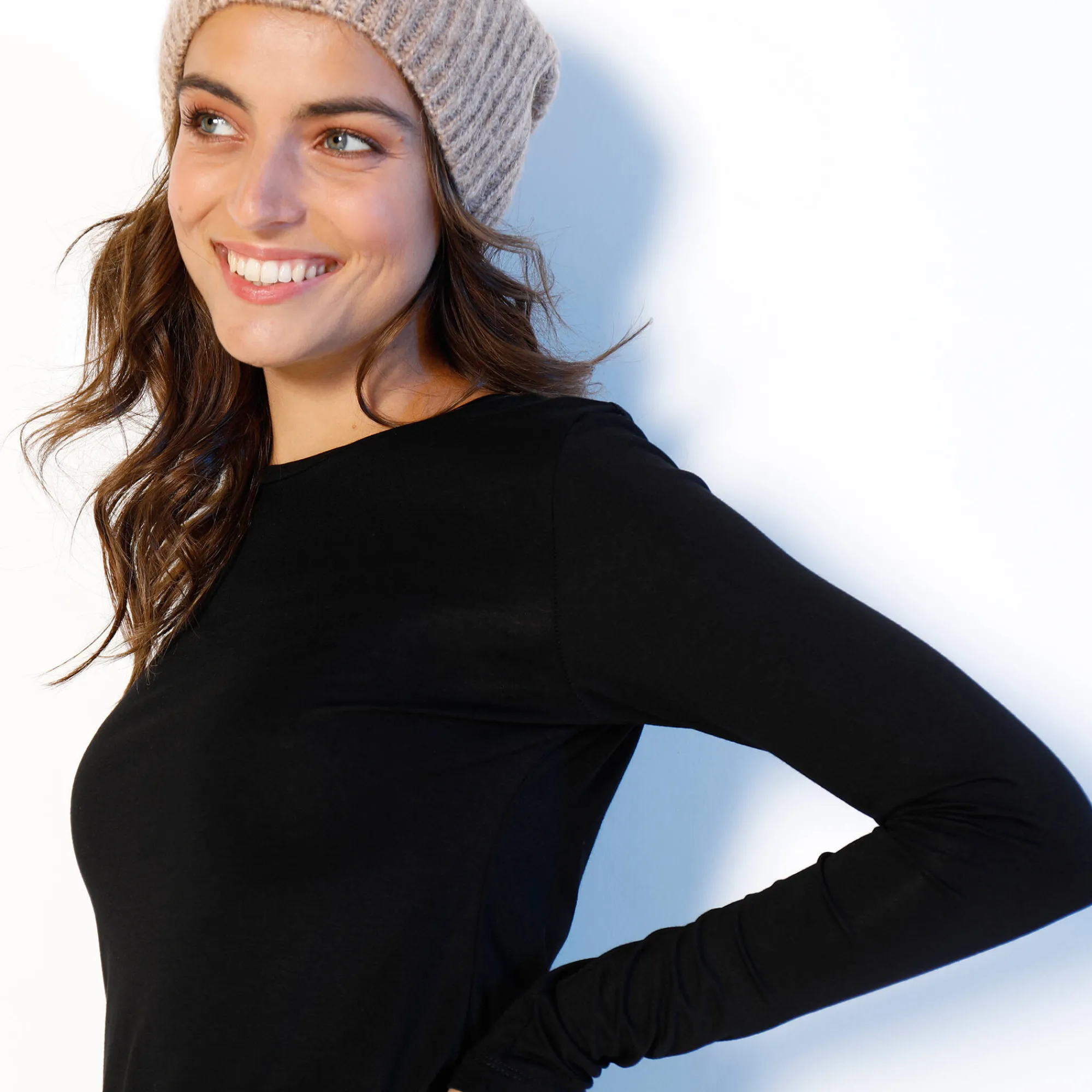 T-Shirt En Topje<Blancheporte Effen T-shirt met ronde hals, in stretchstof zwart
