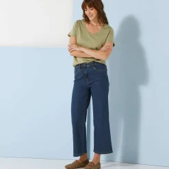 T-Shirt En Topje<Blancheporte Effen T-shirt met V-hals en korte mouwen, katoen lichtkaki
