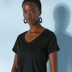 T-Shirt En Topje<Blancheporte Effen T-shirt met V-hals en korte mouwen, katoen zwart
