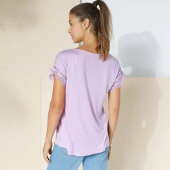 T-Shirt En Topje<Blancheporte Effen T-shirt met V-hals en macramé parma