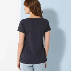 T-Shirt En Topje<Blancheporte Effen T-shirt met V-hals en korte mouwen, katoen marine