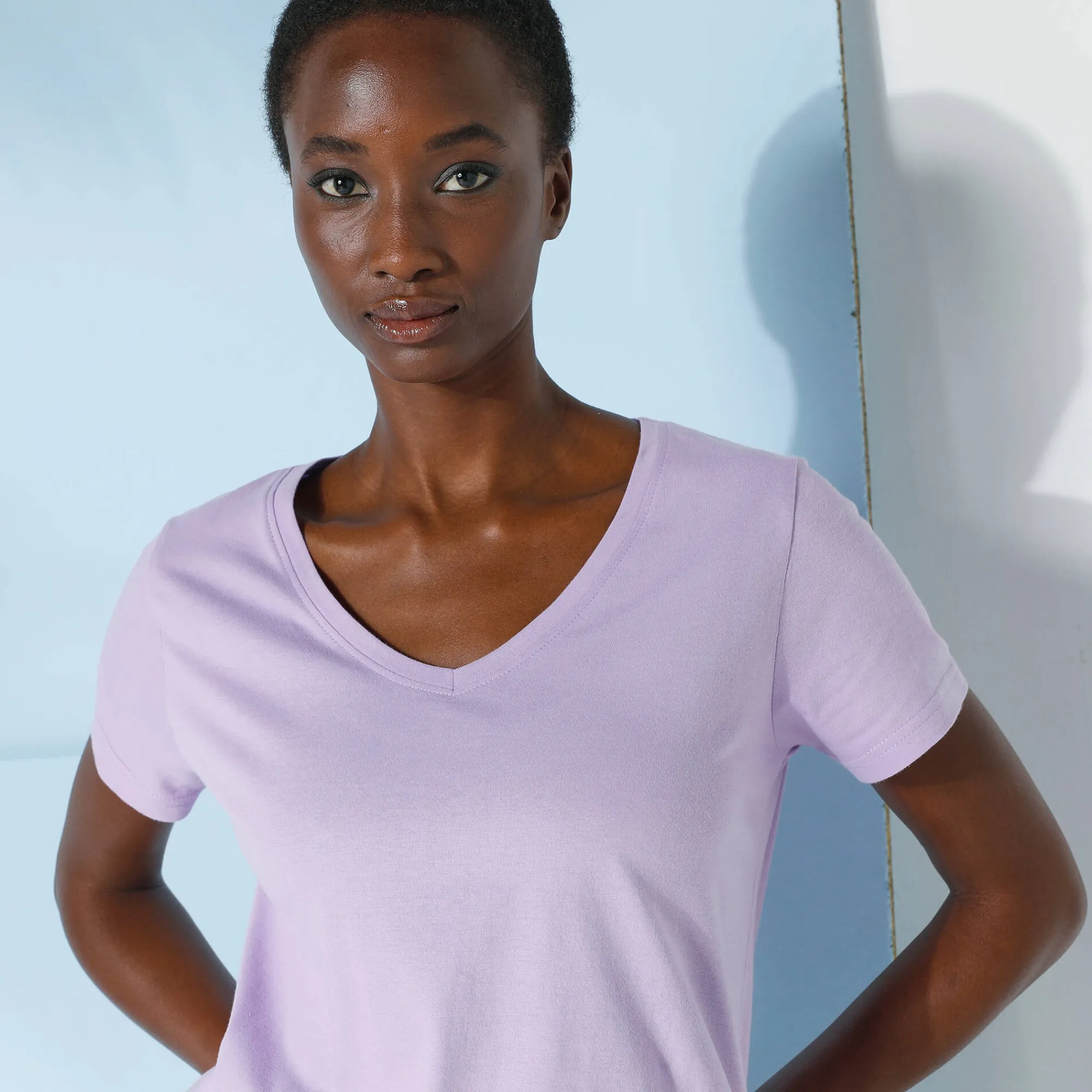 T-Shirt En Topje<Blancheporte Effen T-shirt met V-hals en korte mouwen, katoen mauve