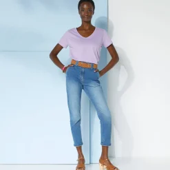 T-Shirt En Topje<Blancheporte Effen T-shirt met V-hals en korte mouwen, katoen mauve