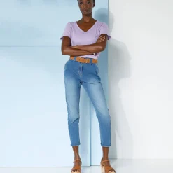 T-Shirt En Topje<Blancheporte Effen T-shirt met V-hals en korte mouwen, katoen mauve