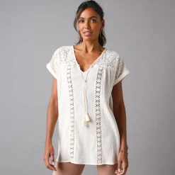 Bloes En Tuniek<Blancheporte Effen tuniek, kant en crepon ecru