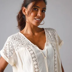 Bloes En Tuniek<Blancheporte Effen tuniek, kant en crepon ecru