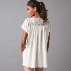 Bloes En Tuniek<Blancheporte Effen tuniek, kant en crepon ecru