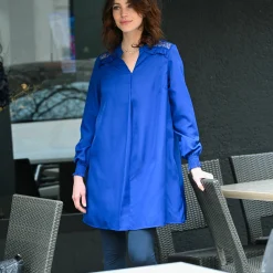 Bloes En Tuniek<Blancheporte Effen tuniek met kant en lange mouwen felblauw