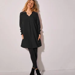 Feestoutfits Dames|Bloes En Tuniek<Blancheporte Effen tuniek met kant en lange mouwen zwart