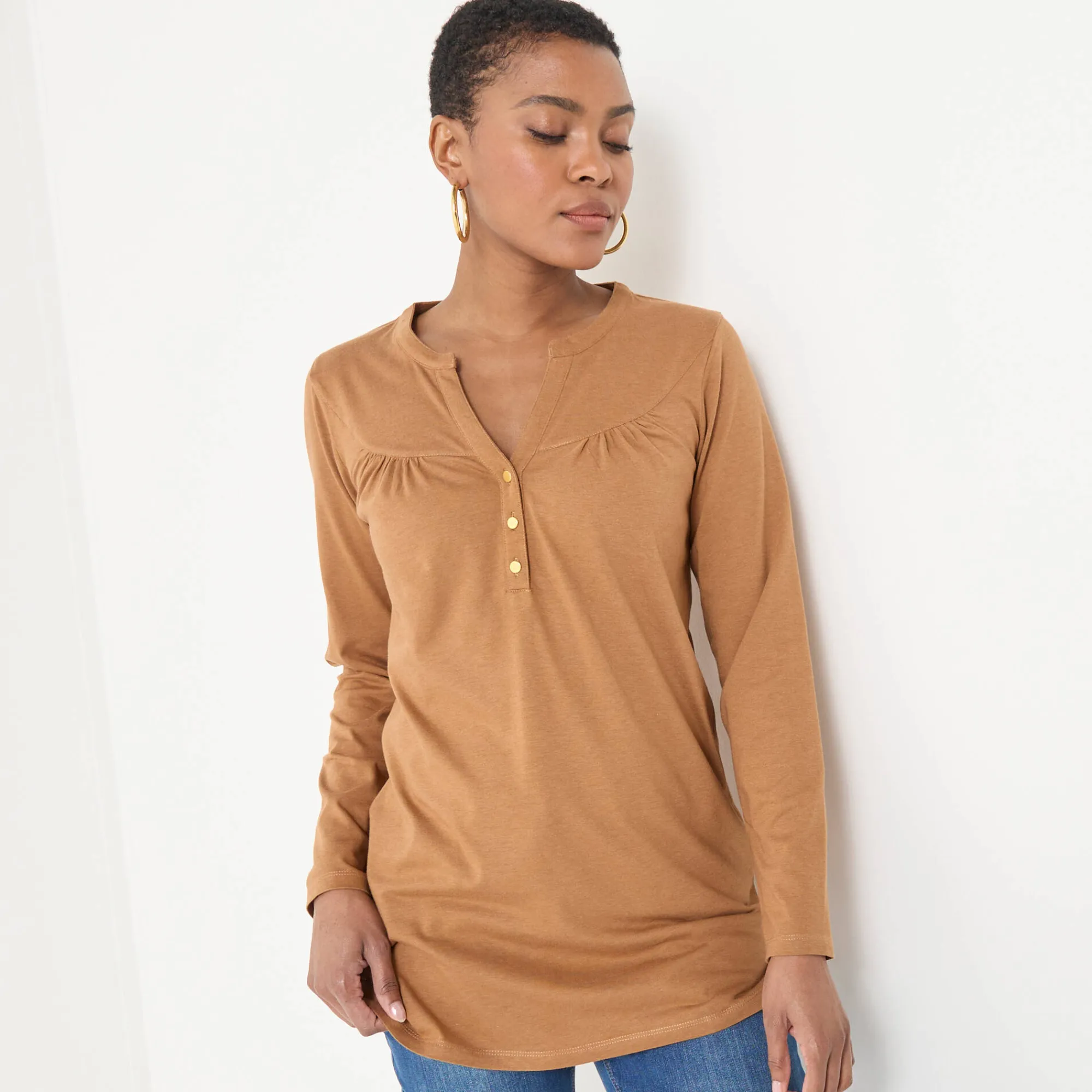 T-Shirt En Topje|Bloes En Tuniek<Blancheporte Effen tuniek met knoopkraag karamel