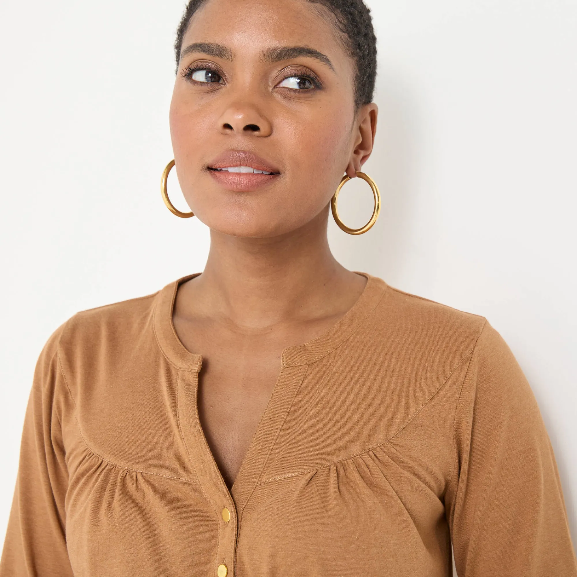 T-Shirt En Topje|Bloes En Tuniek<Blancheporte Effen tuniek met knoopkraag karamel