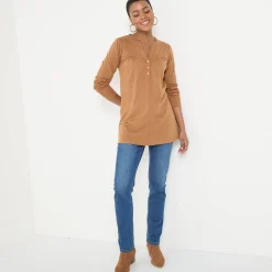 T-Shirt En Topje|Bloes En Tuniek<Blancheporte Effen tuniek met knoopkraag karamel