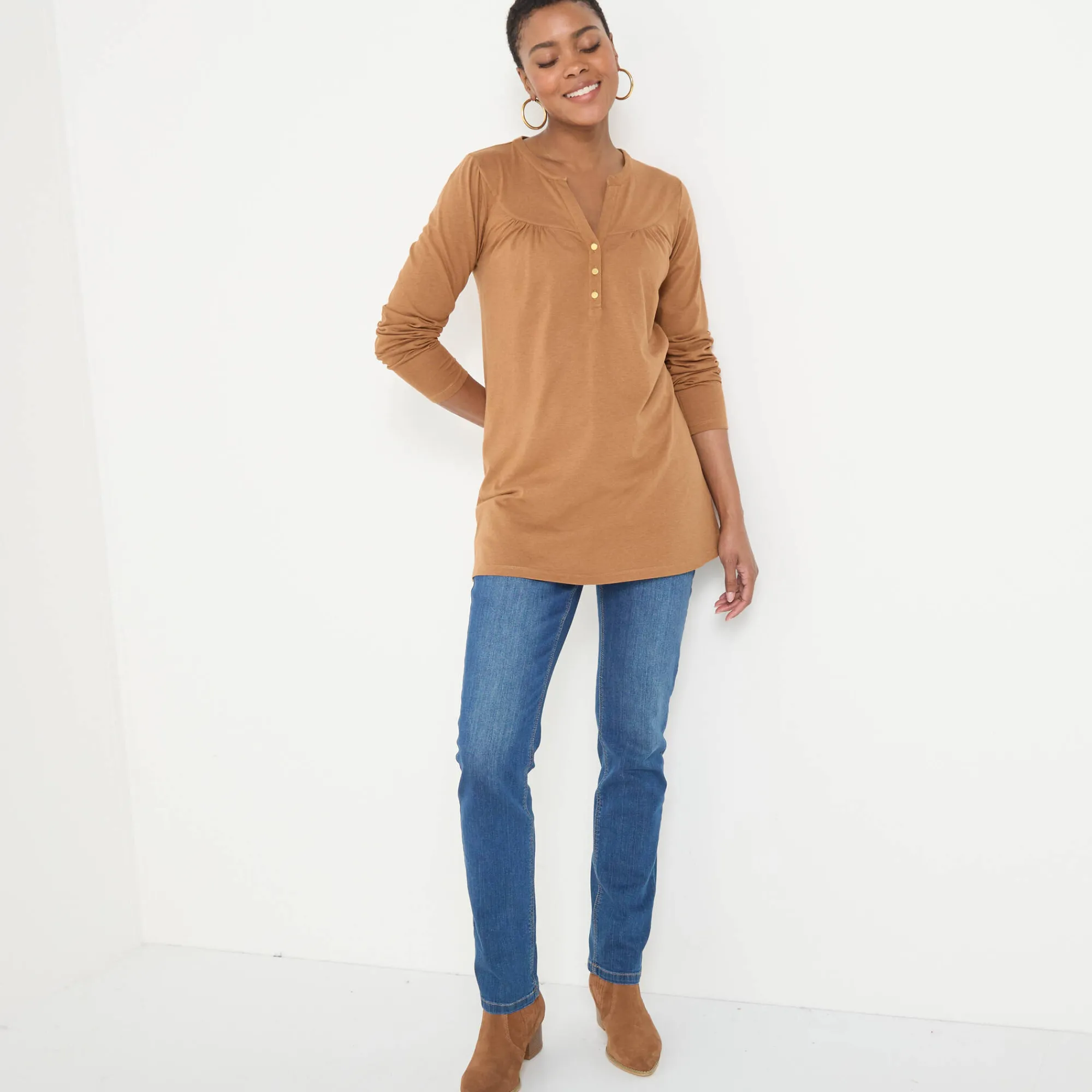 T-Shirt En Topje|Bloes En Tuniek<Blancheporte Effen tuniek met knoopkraag karamel