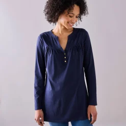 T-Shirt En Topje|Bloes En Tuniek<Blancheporte Effen tuniek met knoopkraag marine