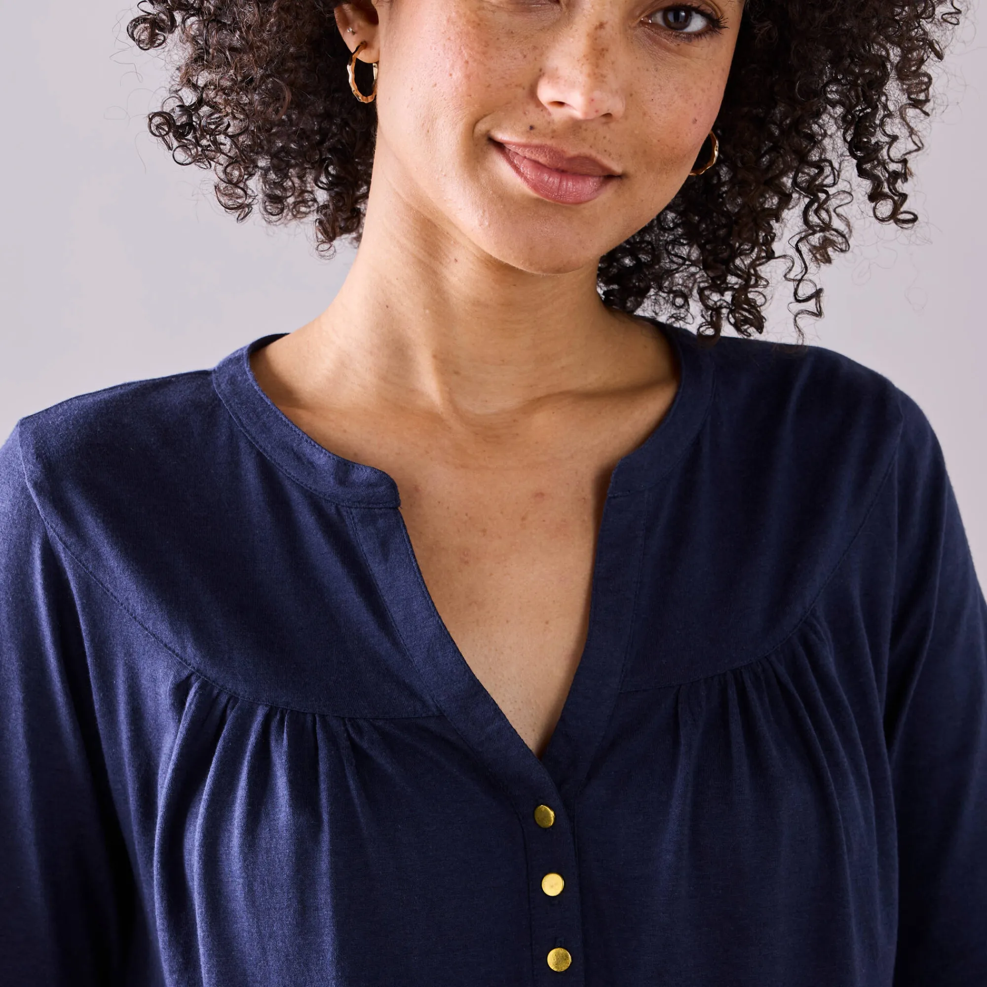 T-Shirt En Topje|Bloes En Tuniek<Blancheporte Effen tuniek met knoopkraag marine