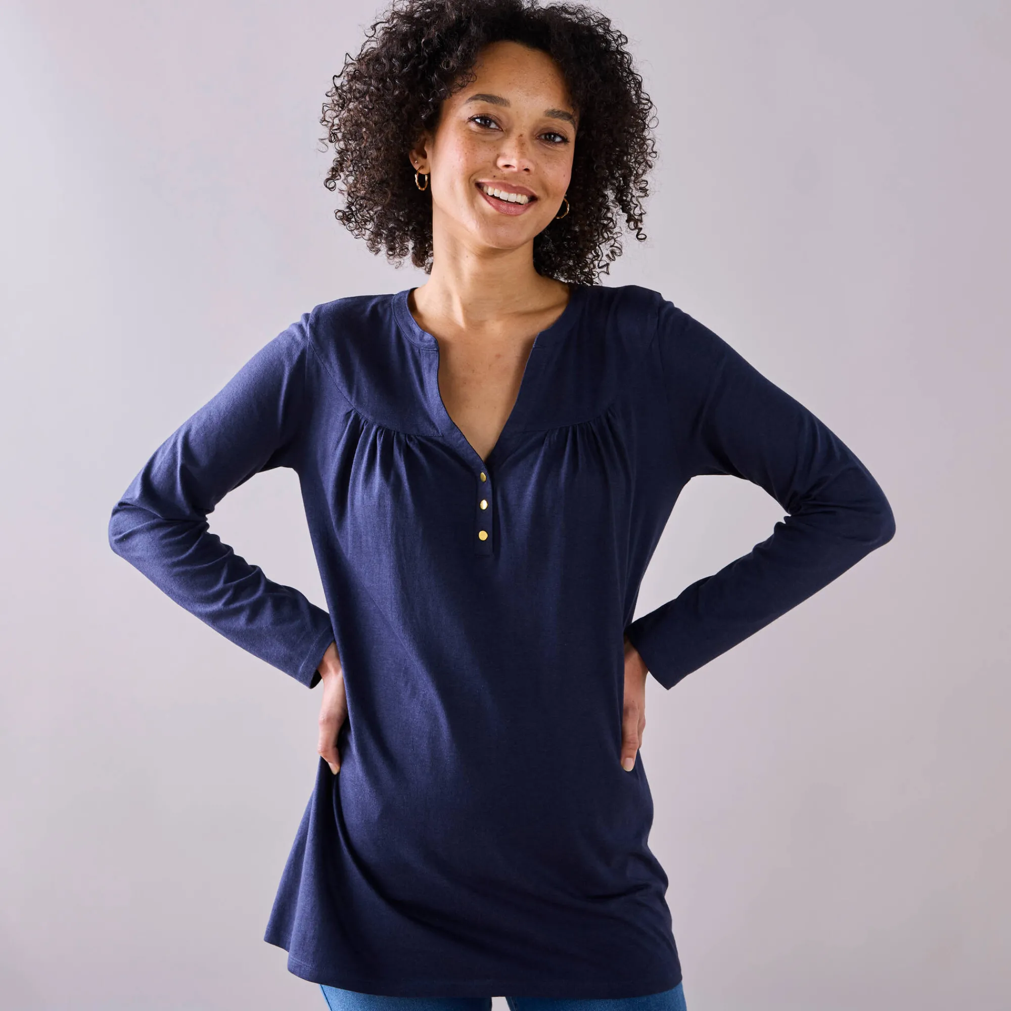 T-Shirt En Topje|Bloes En Tuniek<Blancheporte Effen tuniek met knoopkraag marine