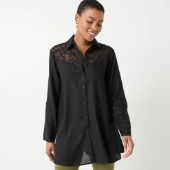 Bloes En Tuniek<Blancheporte Effen tuniek met knopen en kant zwart